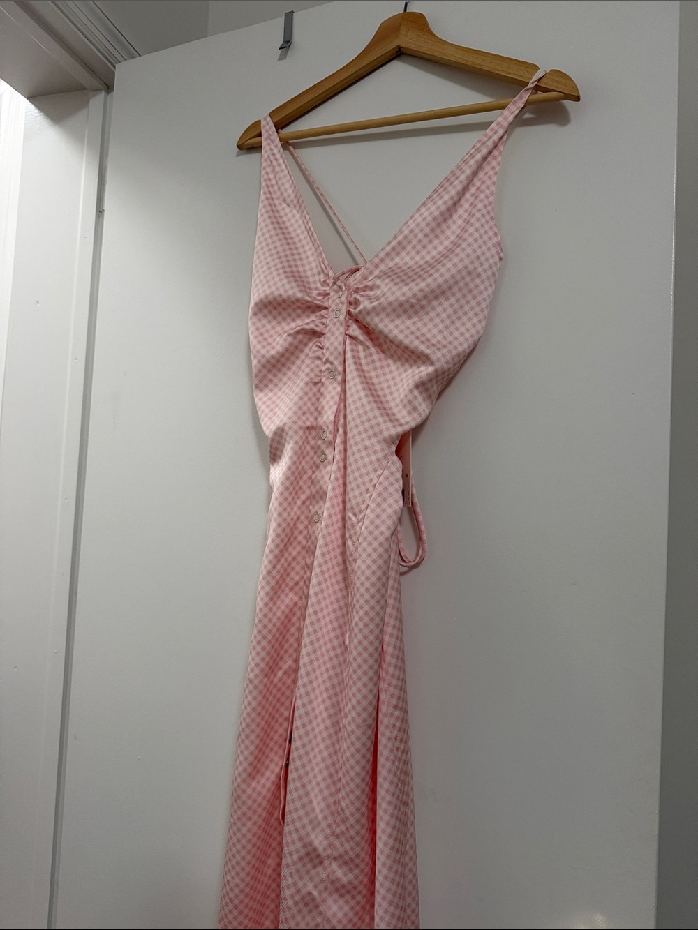 Ganni Pink Gingham Maxi Cut Out Dress